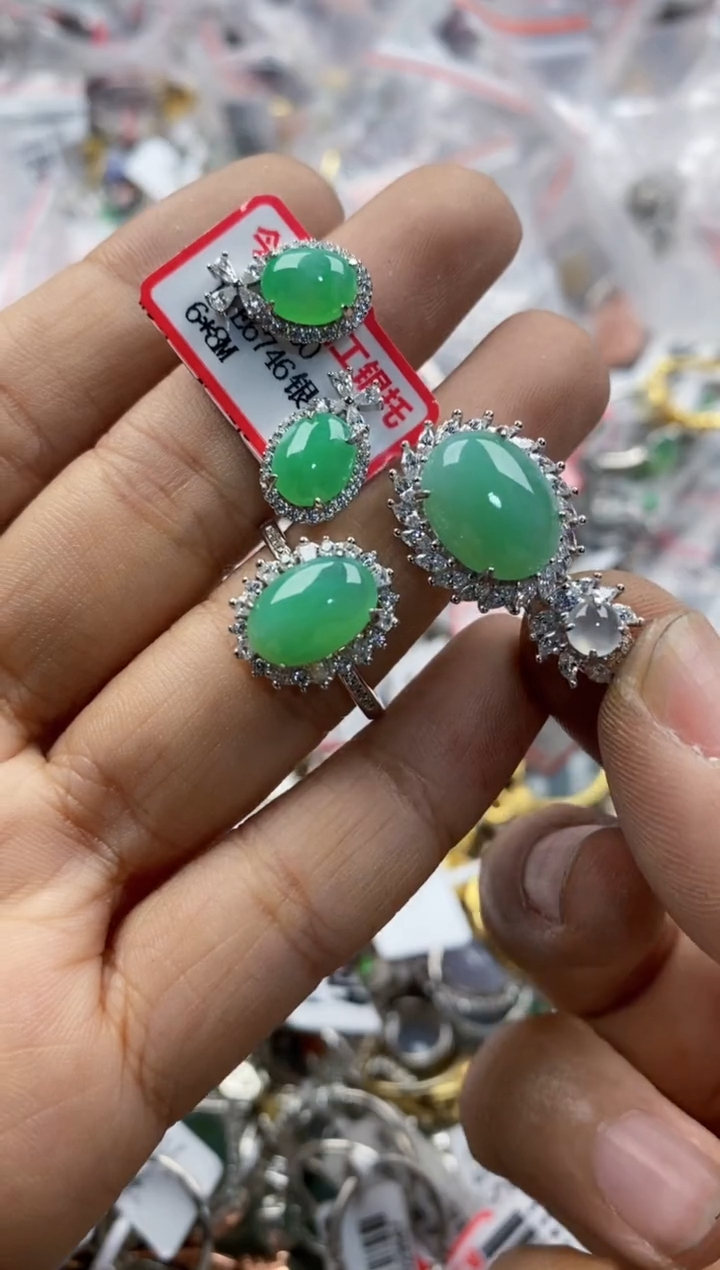 银S925镶嵌戒指翡翠1 3                   7