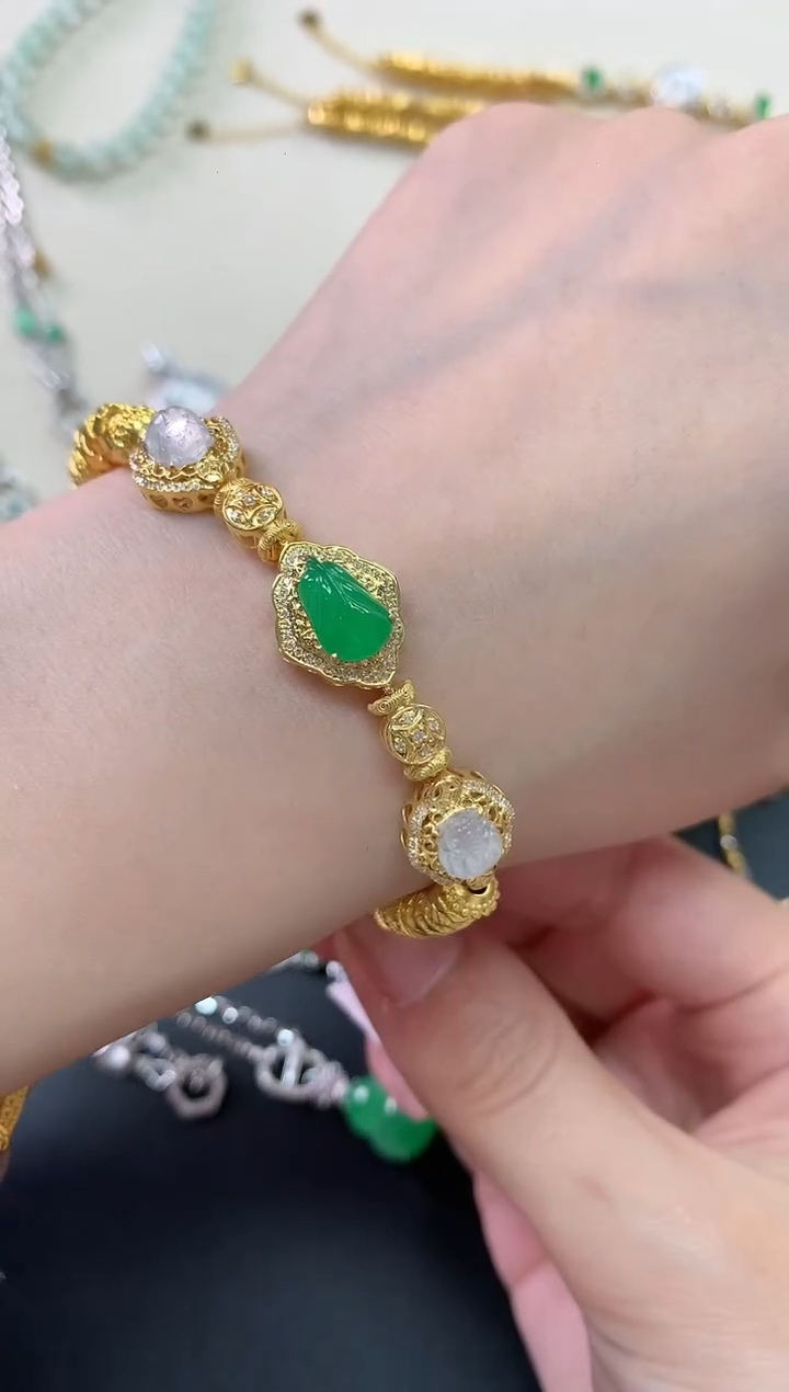 18K金镶嵌手链翡翠Y308|17800