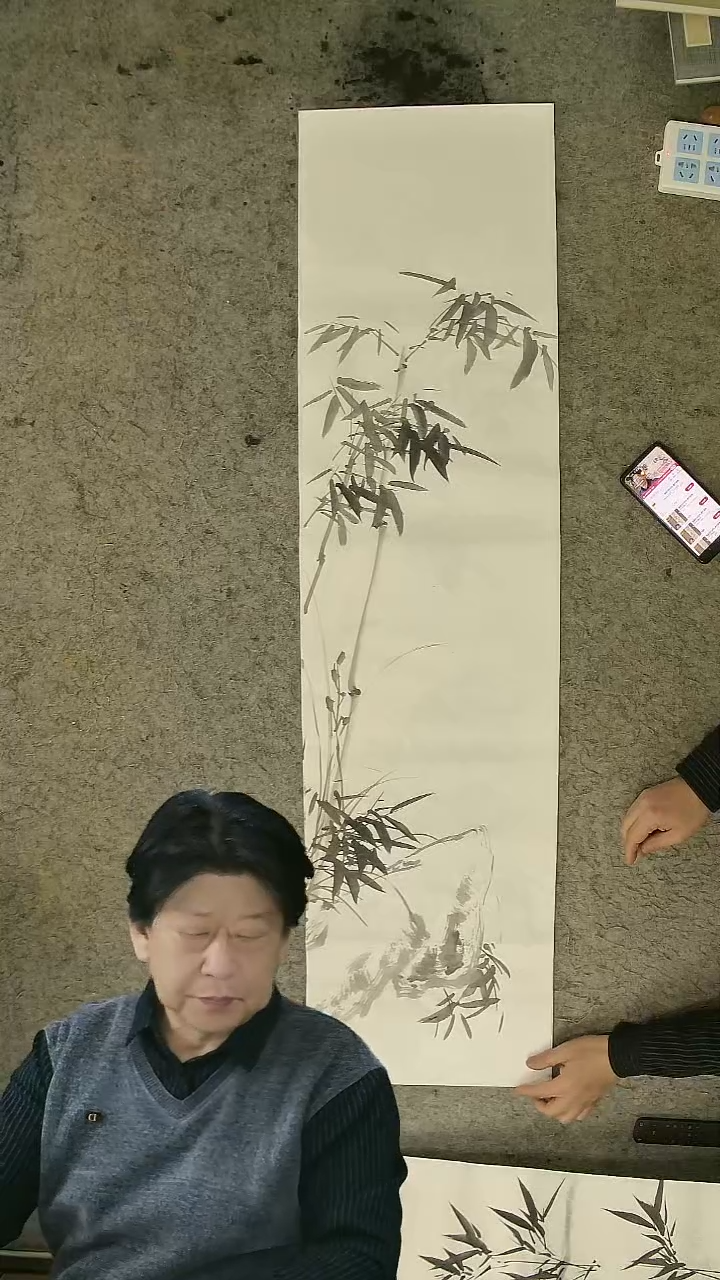 国画四尺对开 墨竹条屏 34*138cm