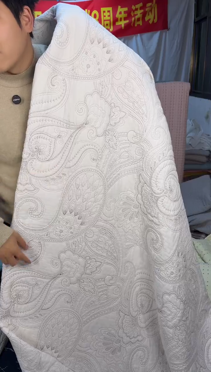 棉腰果花白色220*240单床盖纯棉