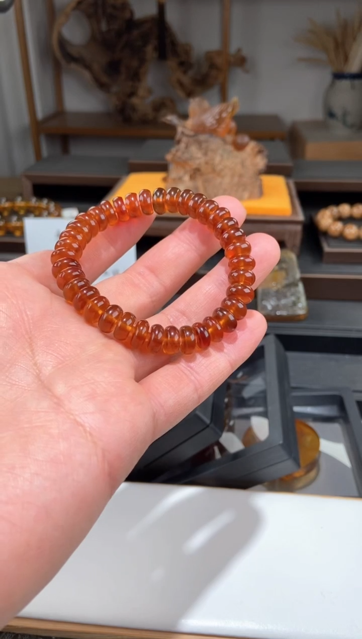【闪购商品】琥珀手链未镶嵌棕红珀算盘珠手串