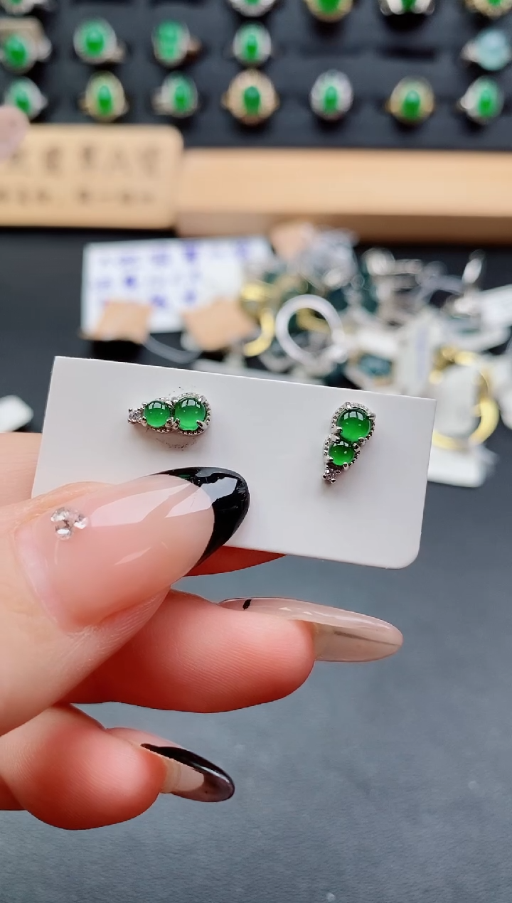 银S925镶嵌翡翠耳饰12121