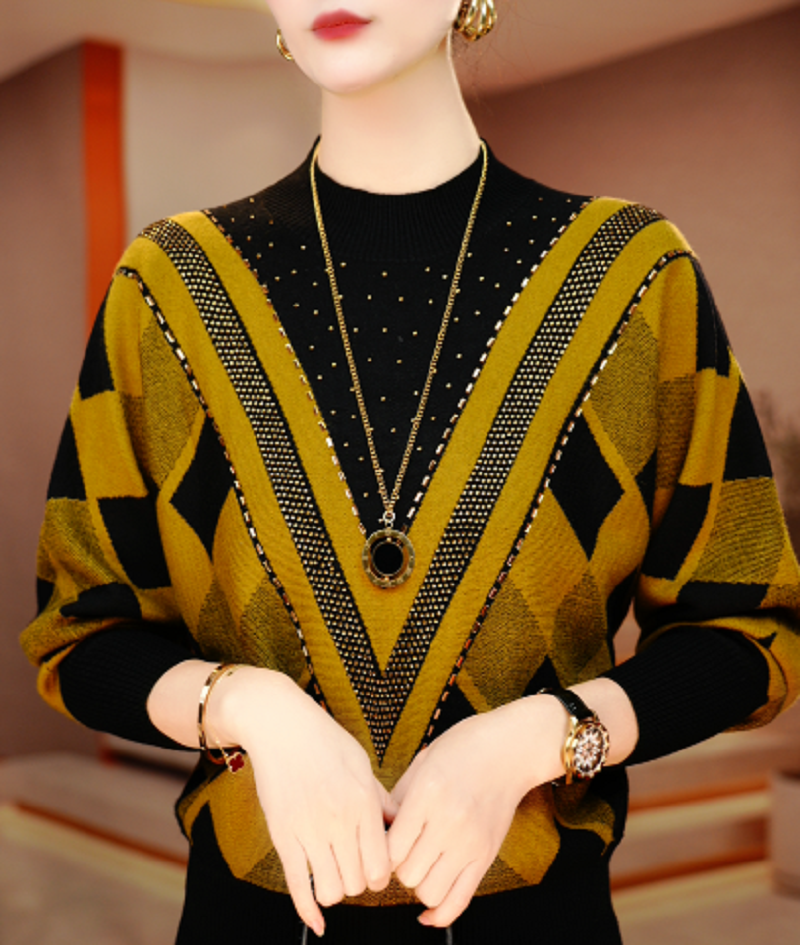 秋冬新款含绵羊毛抗起球显白显瘦针织毛衣弹力舒适保暖V24H0967