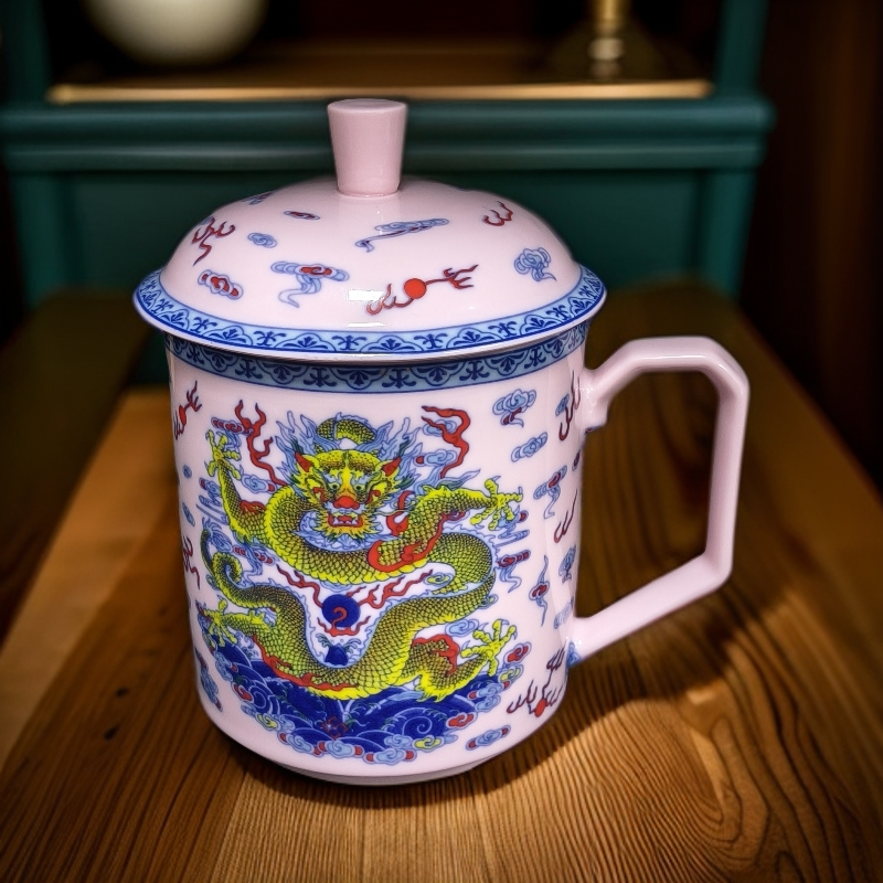 XD-ZH-XD8582红稀土龙纹办公杯+稀土礼盒