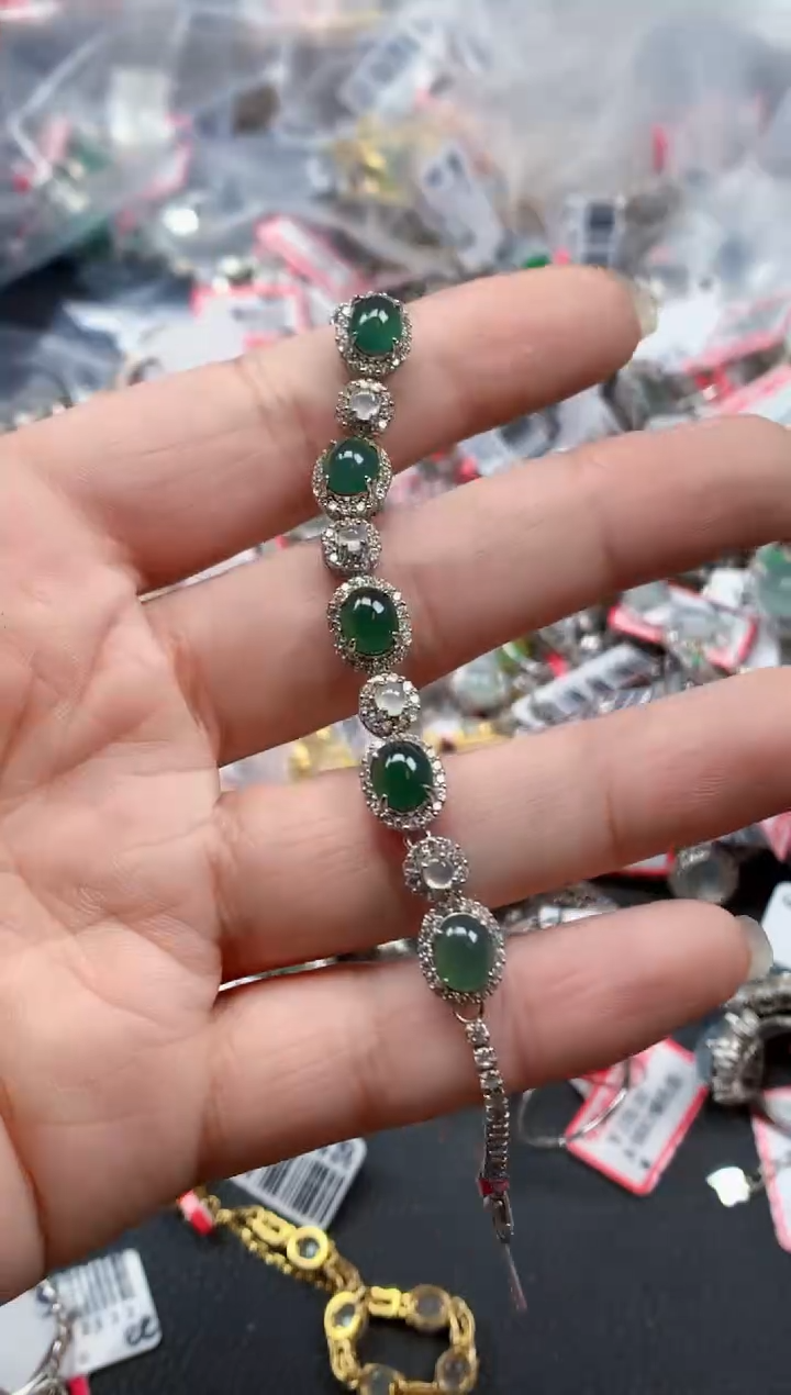 银S925镶嵌戒指翡翠天然A货缅甸翡翠