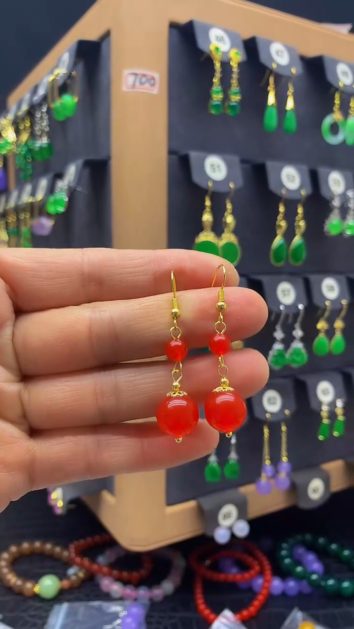 【闪购商品】玛瑙/玉髓耳坠银S925镀金镶嵌耳坠