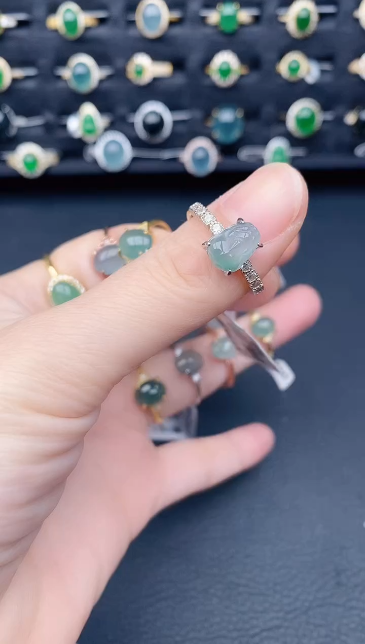 银S925镶嵌戒指翡翠天然a货翡翠5