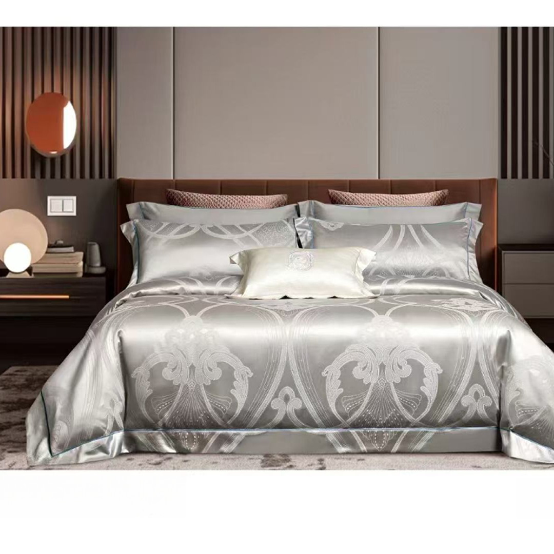 【M217】全棉贡轻奢缎提花四高档件套-华尔思-高级灰