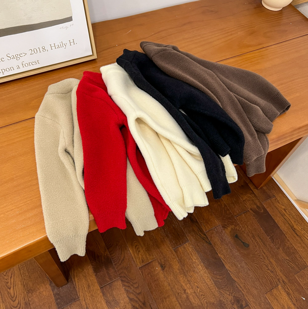 秋冬款儿童纯色加绒针织衫套头打底上衣长袖衣服保暖圆领GD24029