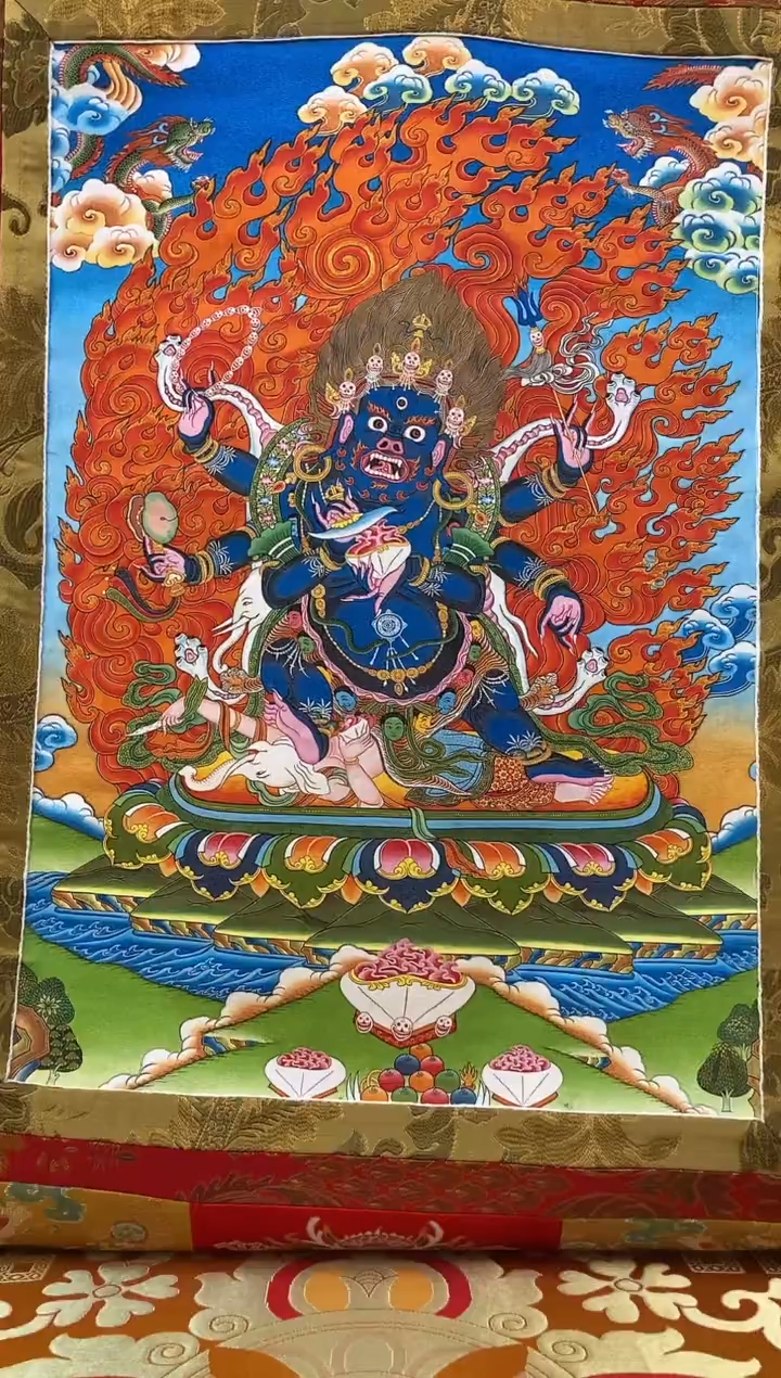 【闪购商品】卷轴画矿物质喷绘  大黑天1.3m金色龙布