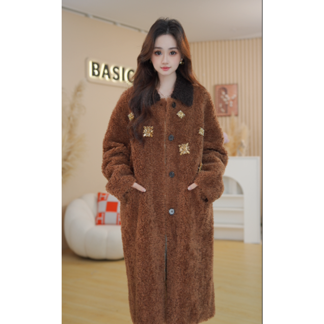 Basic House/百家好秋冬新款气质绵羊毛大衣胸针款YH