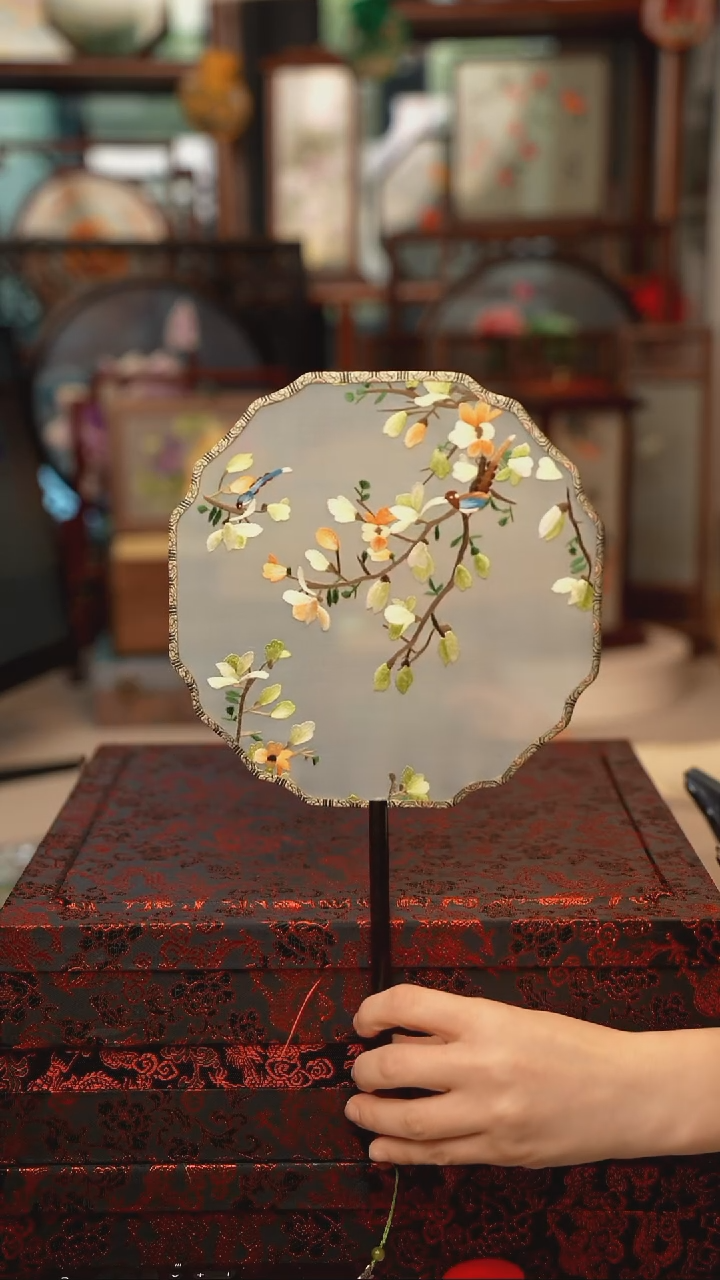 扇子团扇 绣花双面非遗