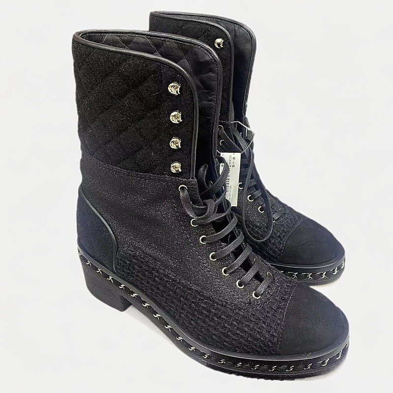 99新 Chanel/香奈儿 黑色菱格纹靴子/38码