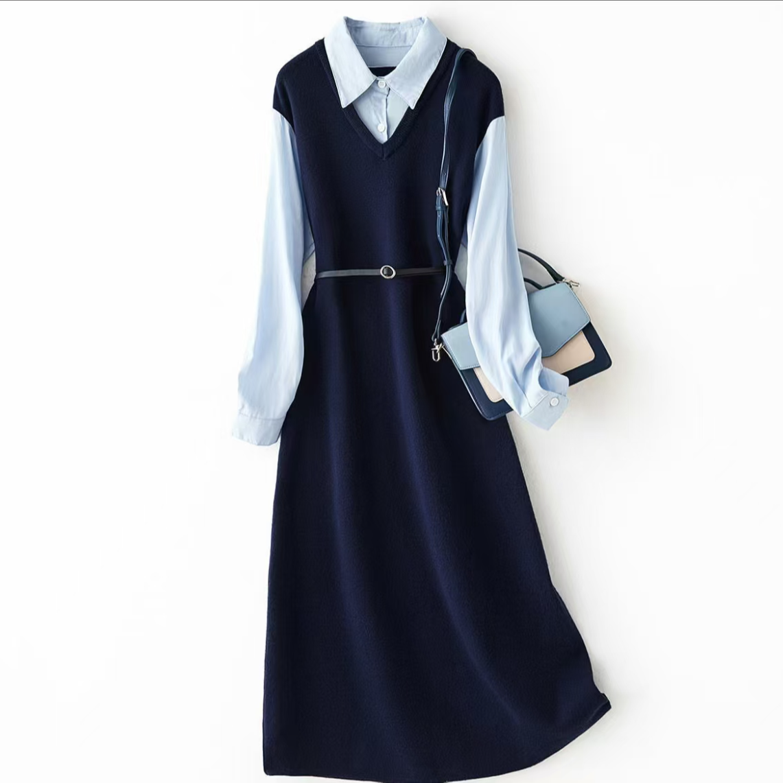 (非图片款）女装显瘦气质长袖针织时尚假两件秋冬拼接显瘦气