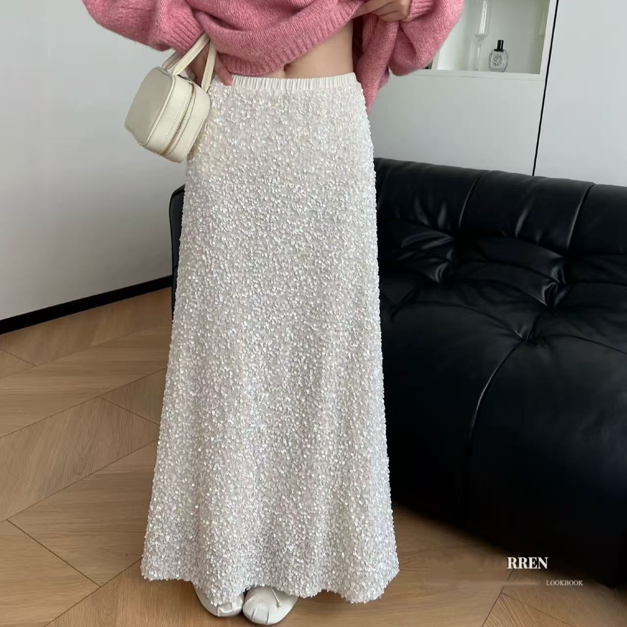 1103【臻炫女装】冬季新款法式亮晶晶优雅高腰丝绒裙包臀半身裙时尚