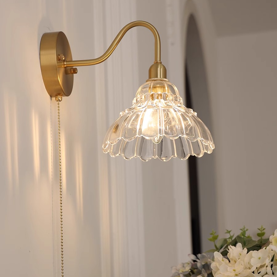 法式小清新铃铛花玻璃壁灯床头背景墙复古轻奢玄关吧台过道吊灯