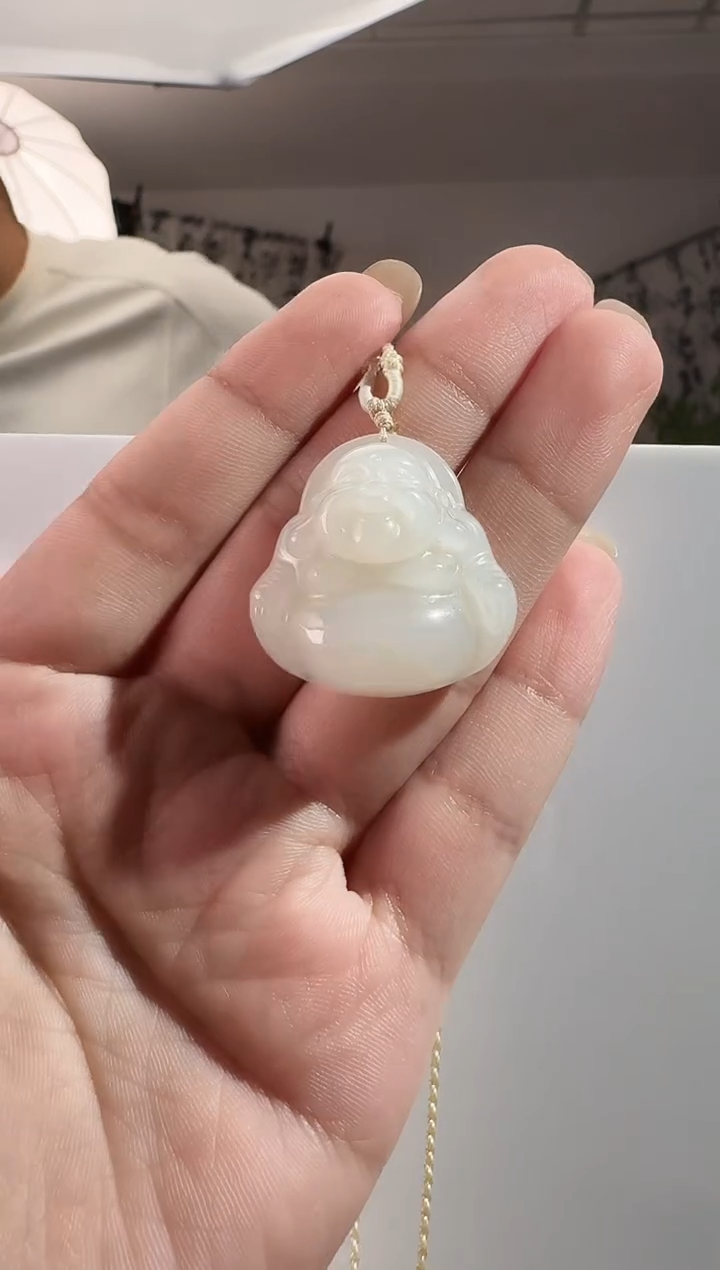 颈饰未镶嵌和田玉30羊脂白佛公