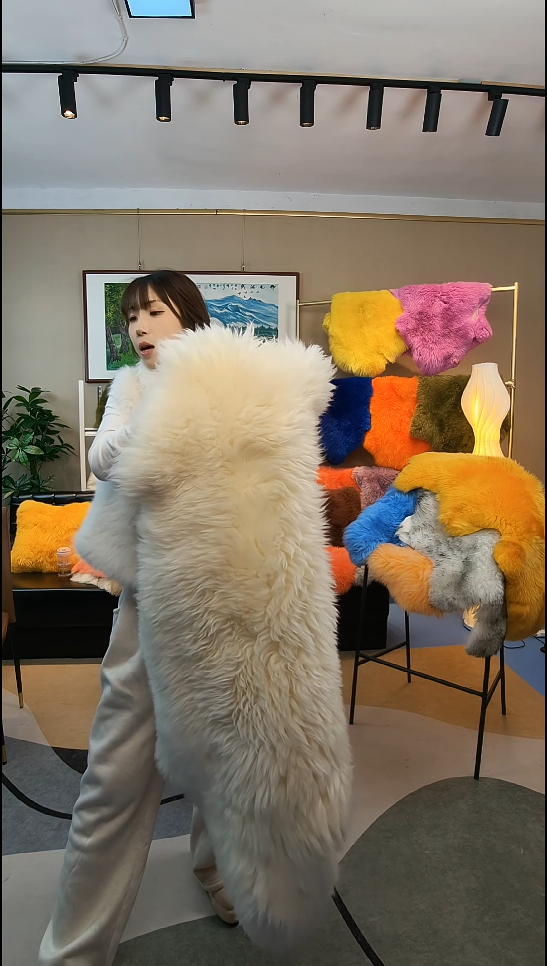 羊毛邢风沐绒纯羊毛皮沙发垫（白色50cm*100cm）