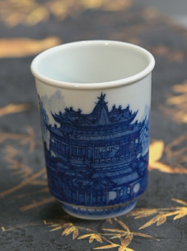 鸿玉堂青花亭台楼阁杯景德镇茶具家用饮茶主人杯中式