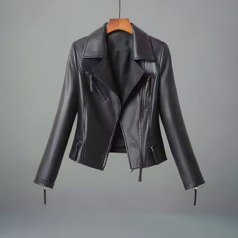 皮衣街头风秋季短款春秋真皮女士女装机车服时尚外套修身皮衣短款