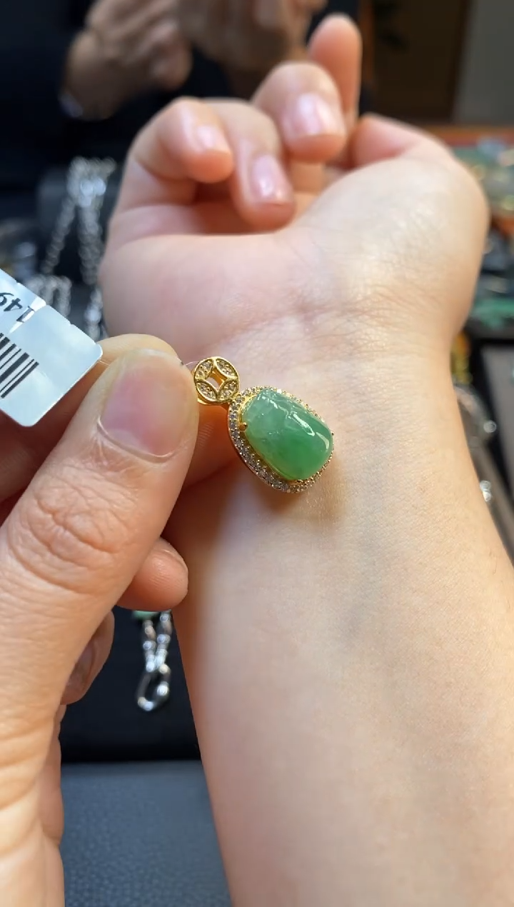 颈饰银S925镶嵌翡翠净货14904