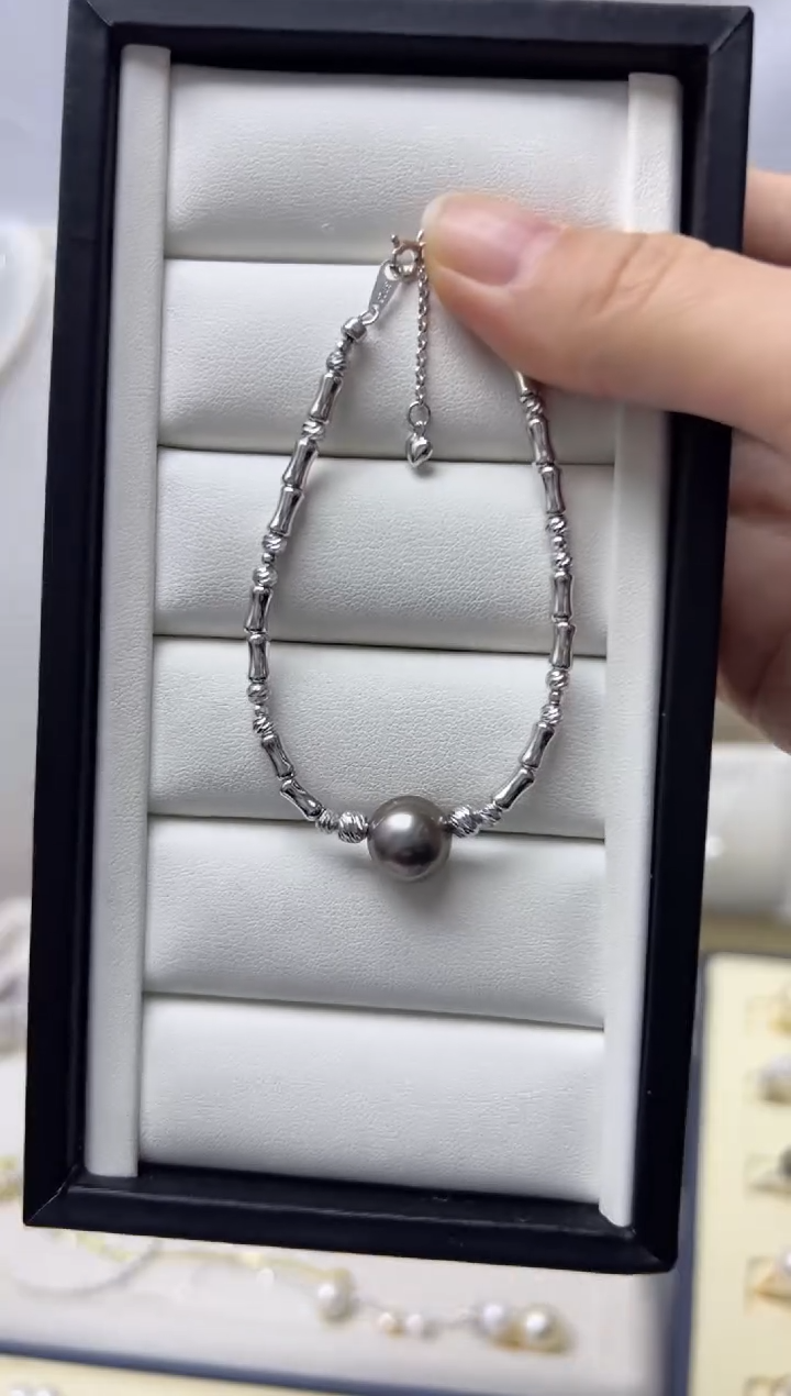 【闪购商品】海水珍珠手链银S925镶嵌TX-正圆微瑕10.4mm大溪地