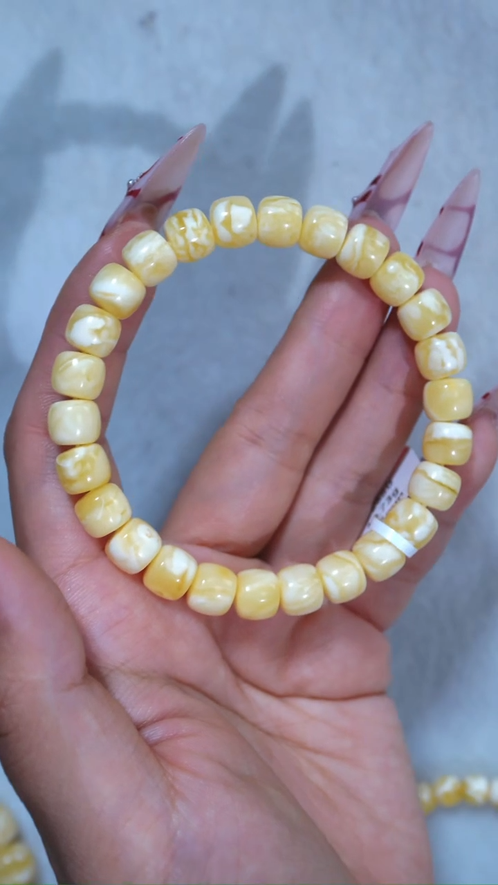手链琥珀未镶嵌收藏级8.8mm瓷白满蜡妖花