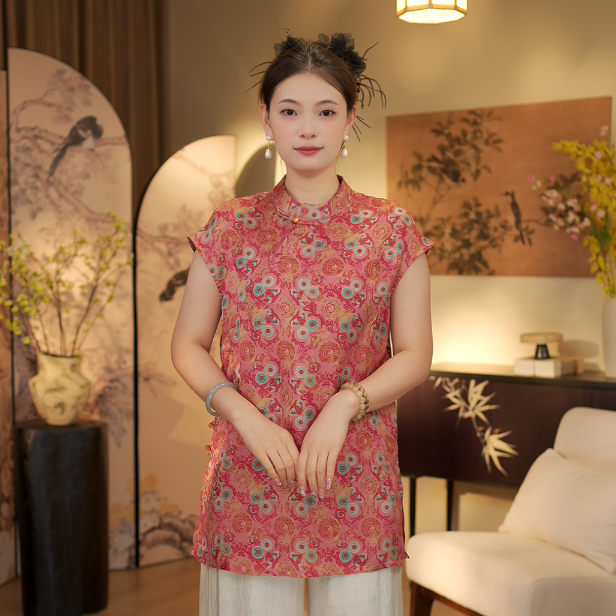 瑶台润玉 中长款斜襟盘扣旗袍改良款短袖T恤9755