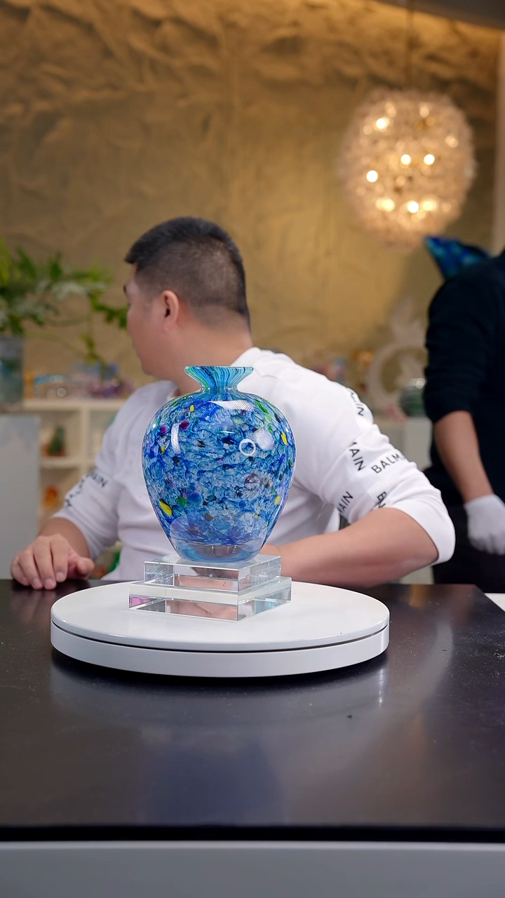 手工艺品琉璃莫奈花园花瓶+水晶底座