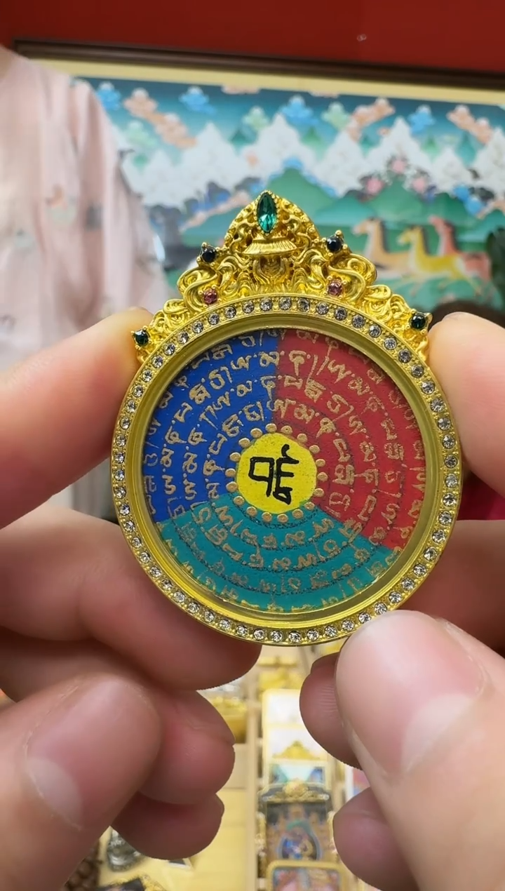 吊坠六字-热贡纯手绘