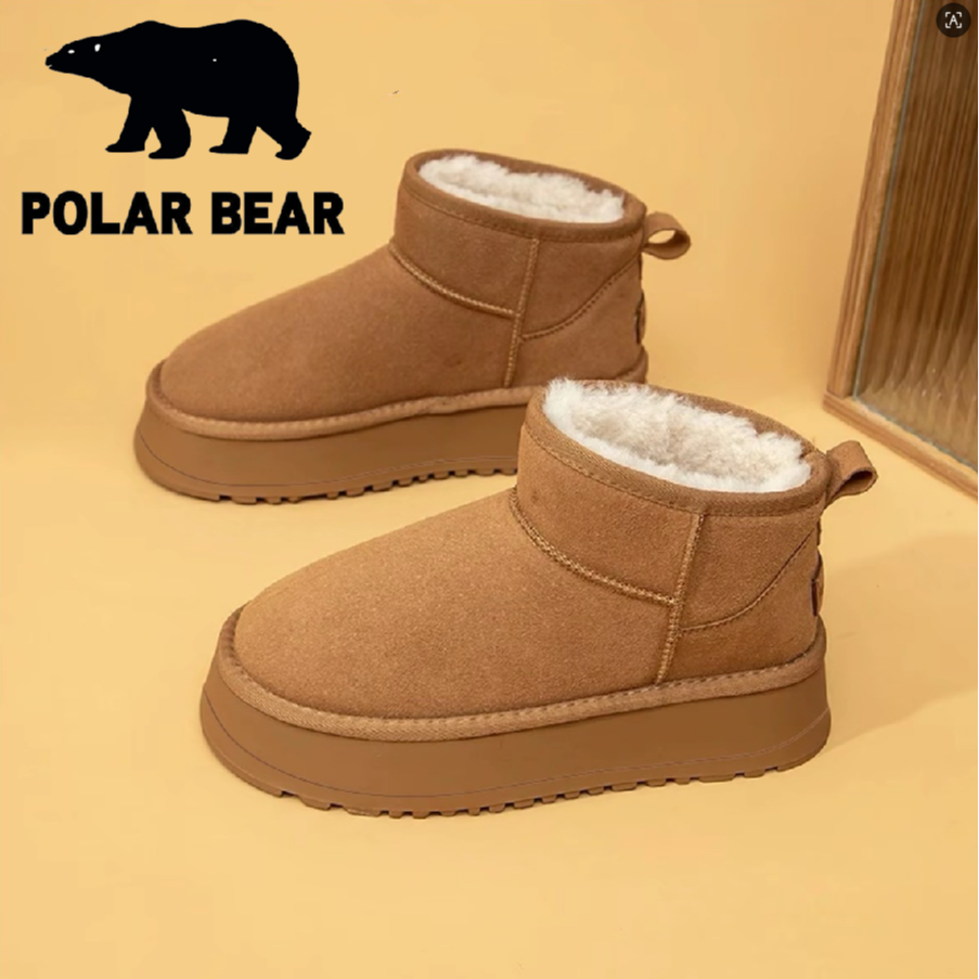 POLAR BEAR/北极熊真皮雪地靴周冬雨同款加绒加厚增高百搭厚底