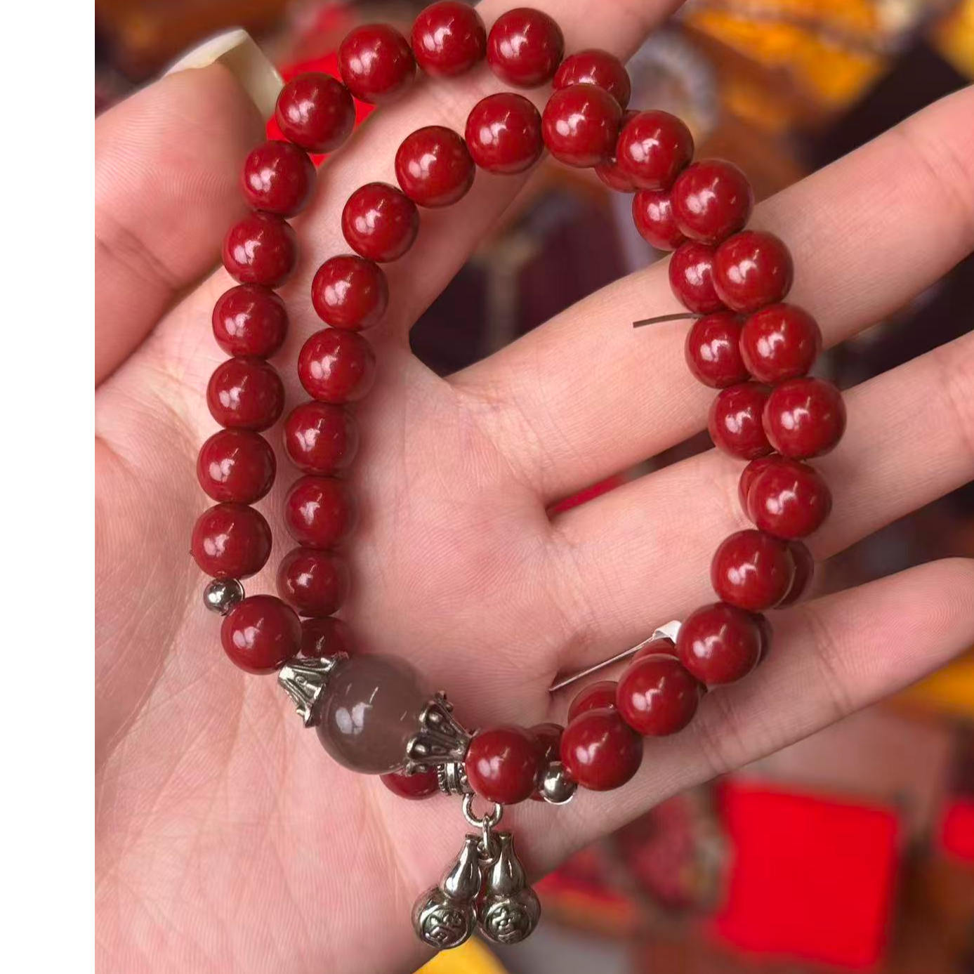 含辰砂工艺品S1183 朱砂双圈手串无礼盒