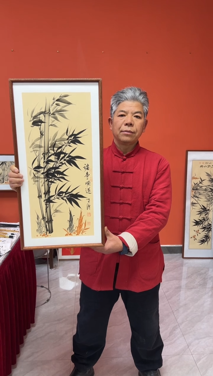 书法张富民手绘作品/诸事顺遂//古宣（乌檀木外框）36*69cm左右