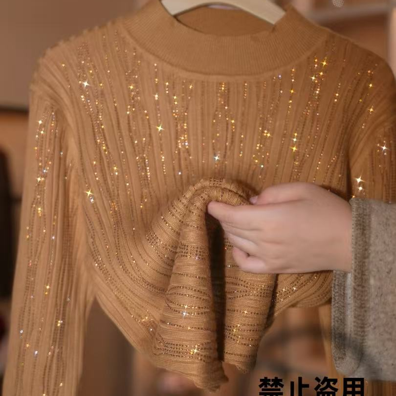 2025年秋季新款烫钻高端百搭显瘦时尚减龄圆领长袖上衣女GD1475