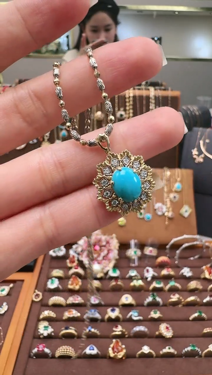 【闪购商品】绿松石吊坠(不含链)18K金镶嵌美松