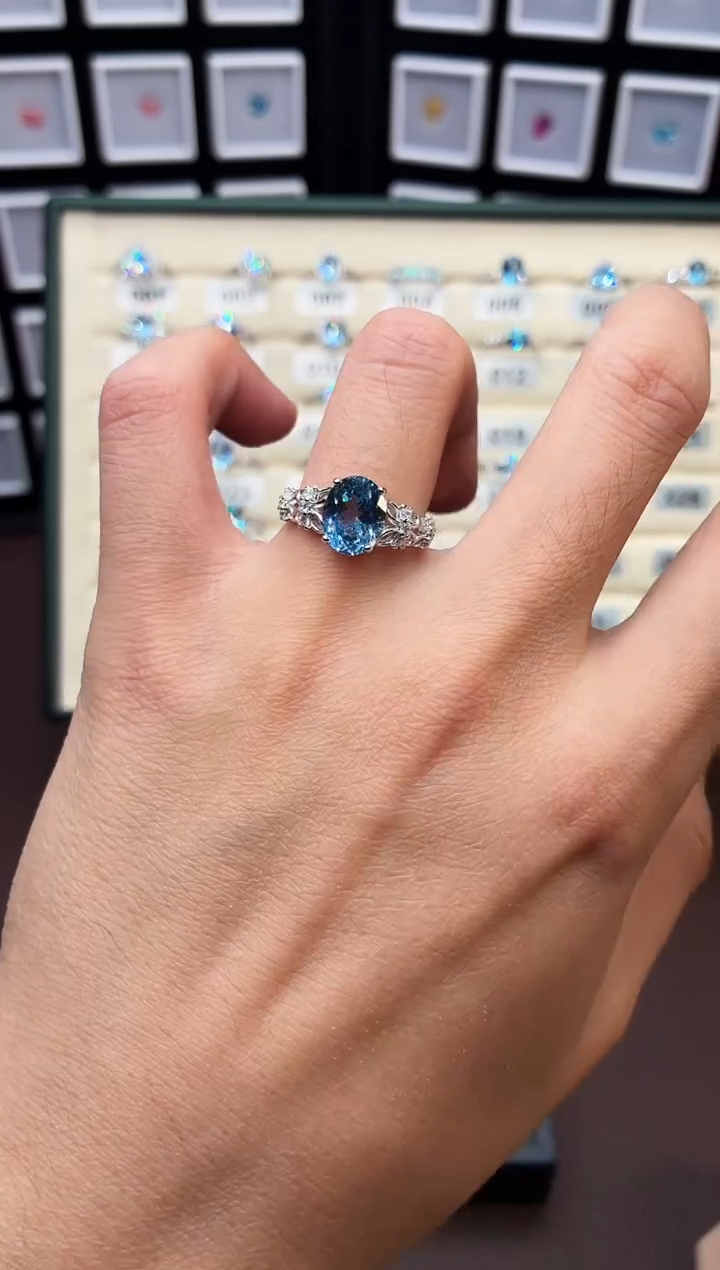 银S925镶嵌戒指海蓝宝石111