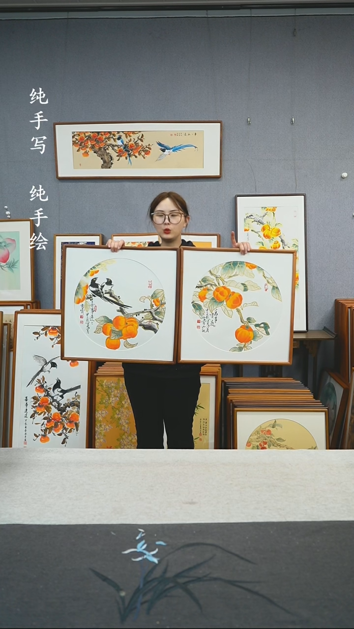 【闪购商品】国画刘玉学-手绘带框作品-52*52-两个