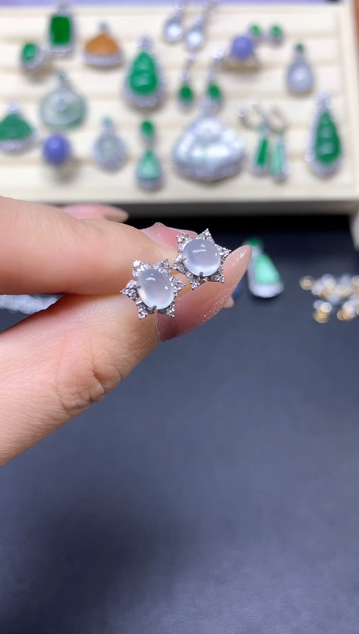 【闪购商品】翡翠耳饰18K金镶嵌耳饰|1550+155