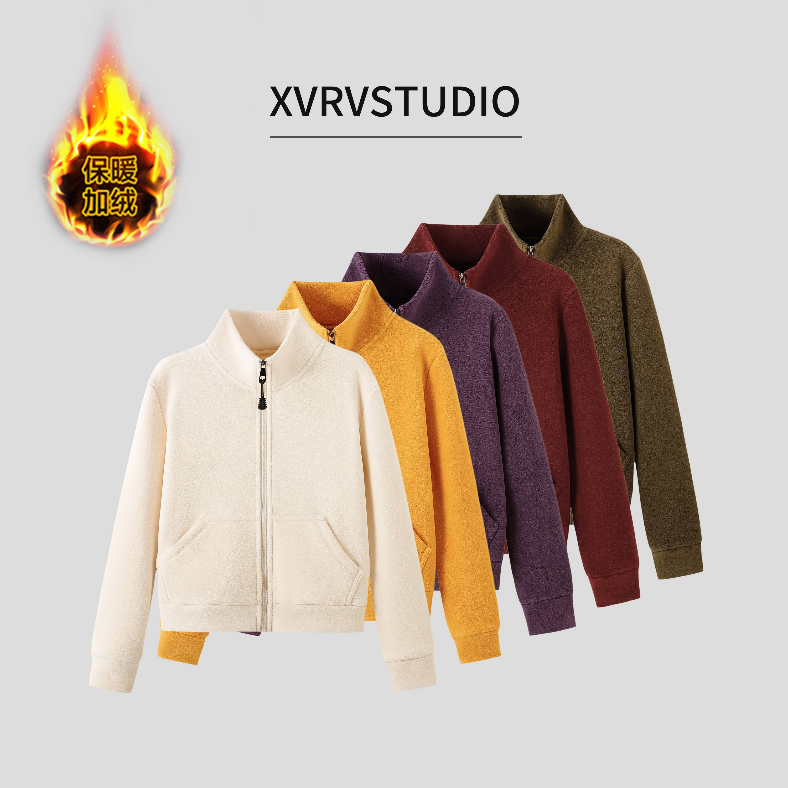 XVRV“500g双面奥粒绒”立领卫衣运动外套开衫保暖休闲加厚上衣女