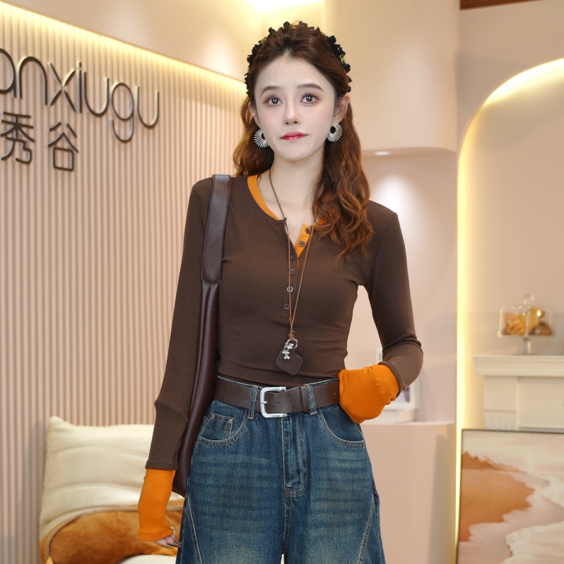 假两件撞色针织衫女2025秋季新款设计感显瘦减龄修身打底衫潮B126