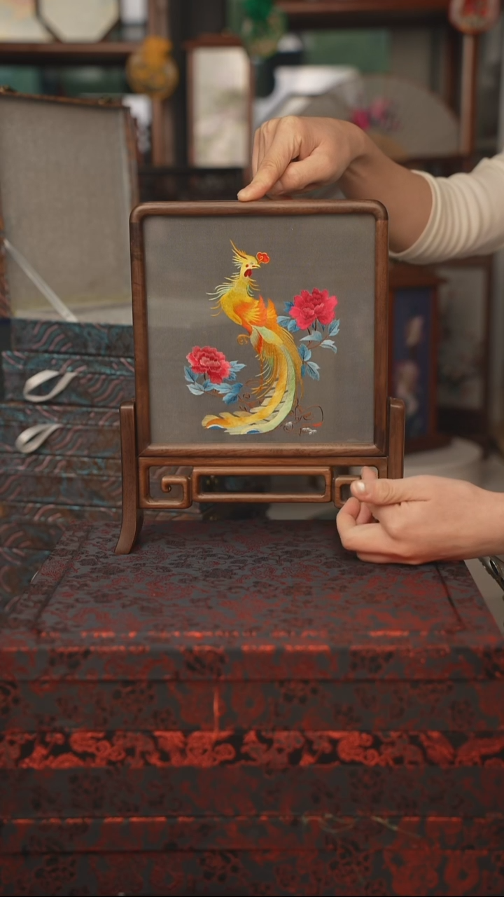 扇子摆件摆台双面绣花