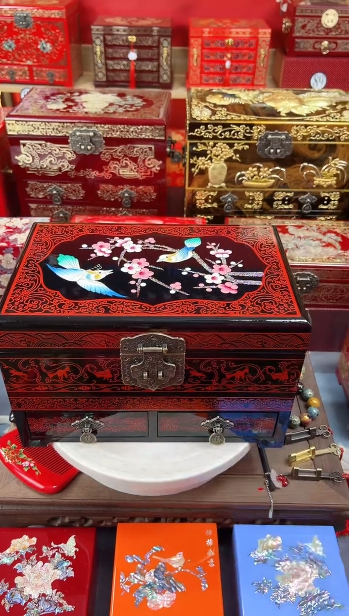 【闪购商品】28厘米三层双抽传统彩绘喜上眉梢