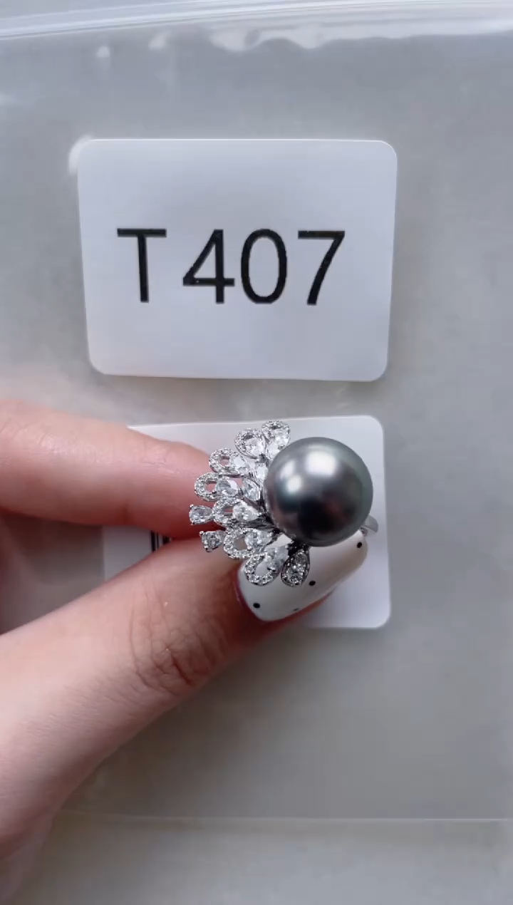 银S925镶嵌海水珍珠戒指T407