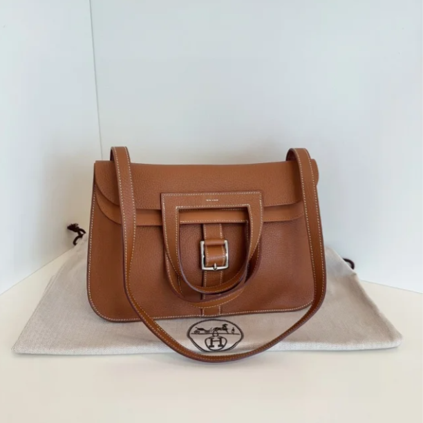 99新 Hermes/爱马仕 【小花Han】halzan 31 金棕 银扣 A刻 肩带包