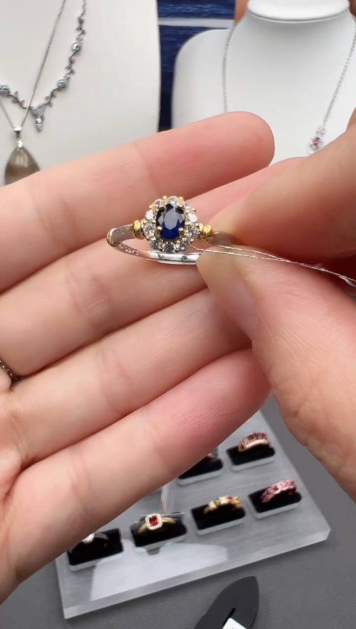 戒指蓝宝石银S925镶嵌114