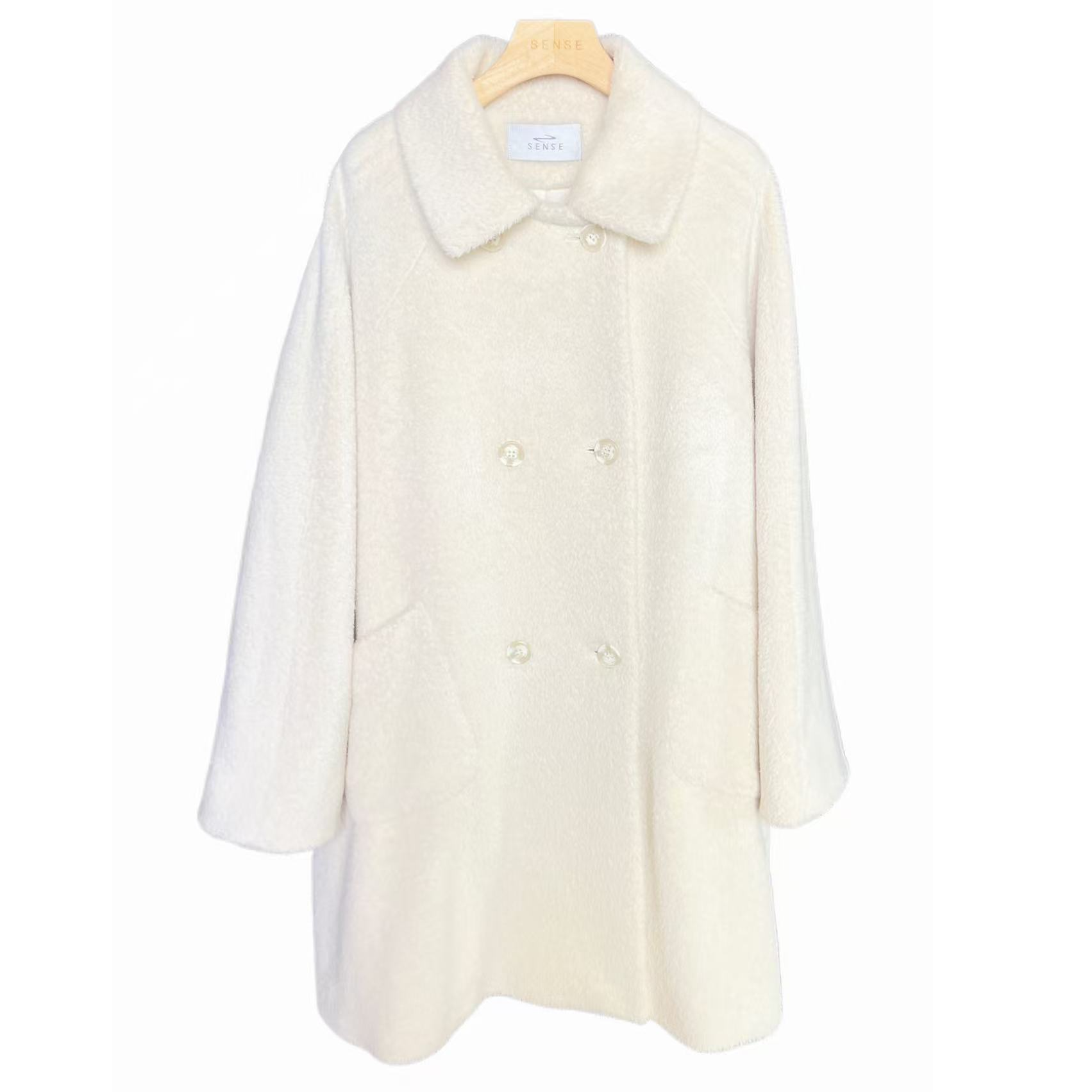 SENSE 25年    白色Baby阿尔巴卡苏力皇家婴驼宽松休闲半大衣