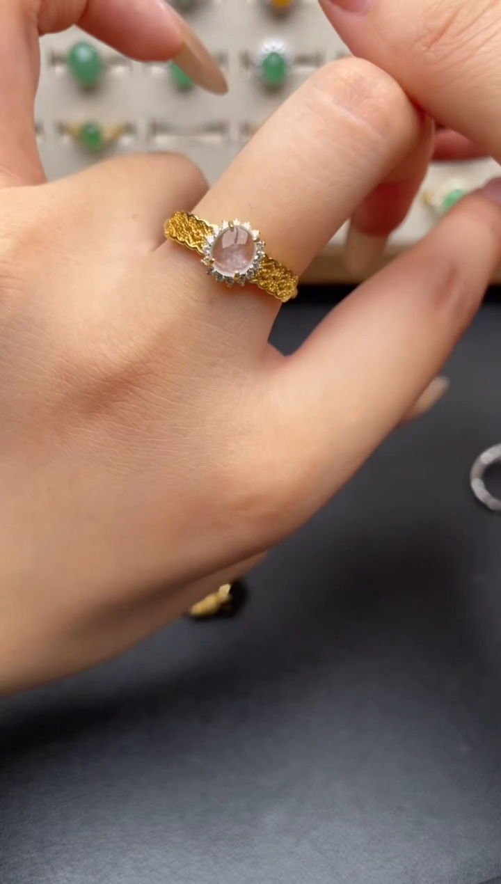 银S925镶嵌戒指翡翠一物一证一礼盒