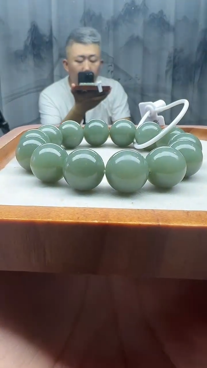 手串未镶嵌和田玉切末天空蓝卡16纯天然拍一发一