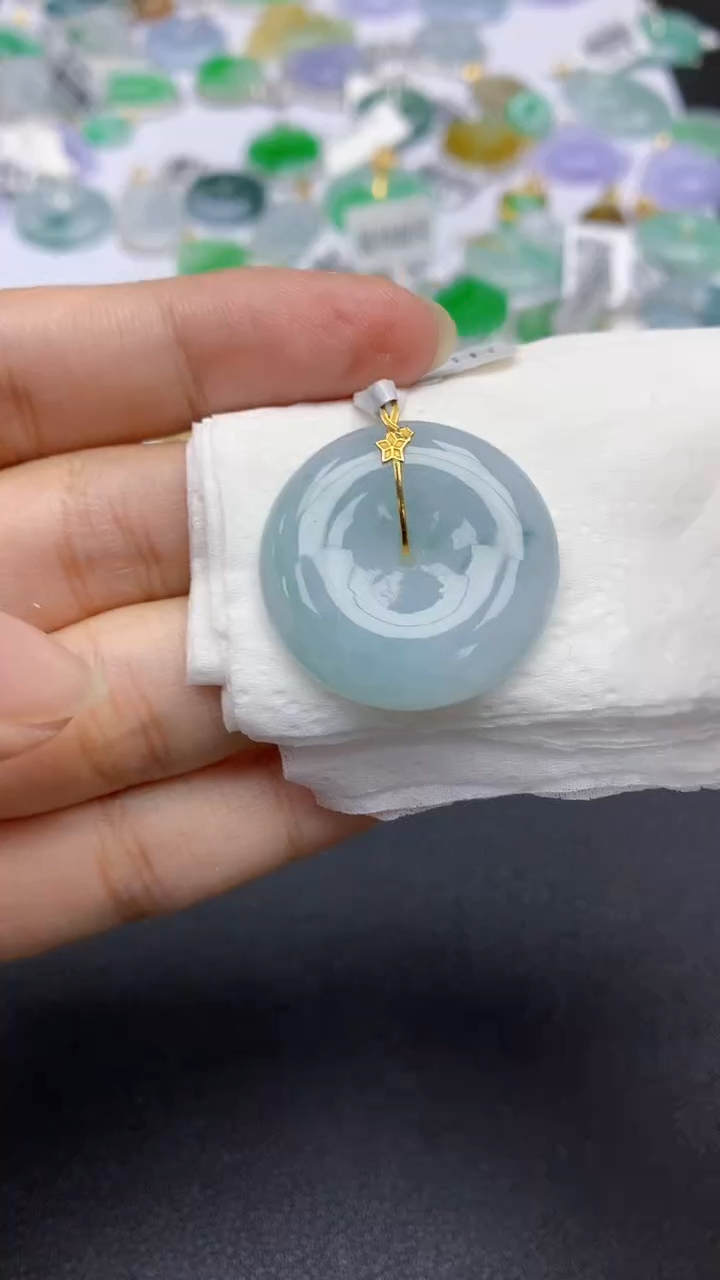 翡翠18K金镶嵌颈饰天然缅甸a货翡翠百元以上9元证书费自理