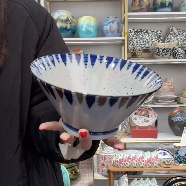 清货火【单支】日本进口美浓烧做旧渕十草斗笠汤碗19cm